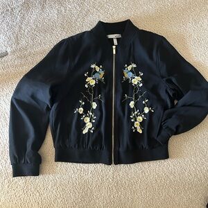 WD.NY Black Bomber Jacket with Floral Embroidery